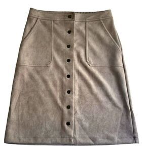 Tahari Women's Suede Faux Leather Button Detail  Tan Patch Pocket Casual Skirt M
